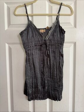 Charcoal Crinkle Spaghetti Strap Long Top